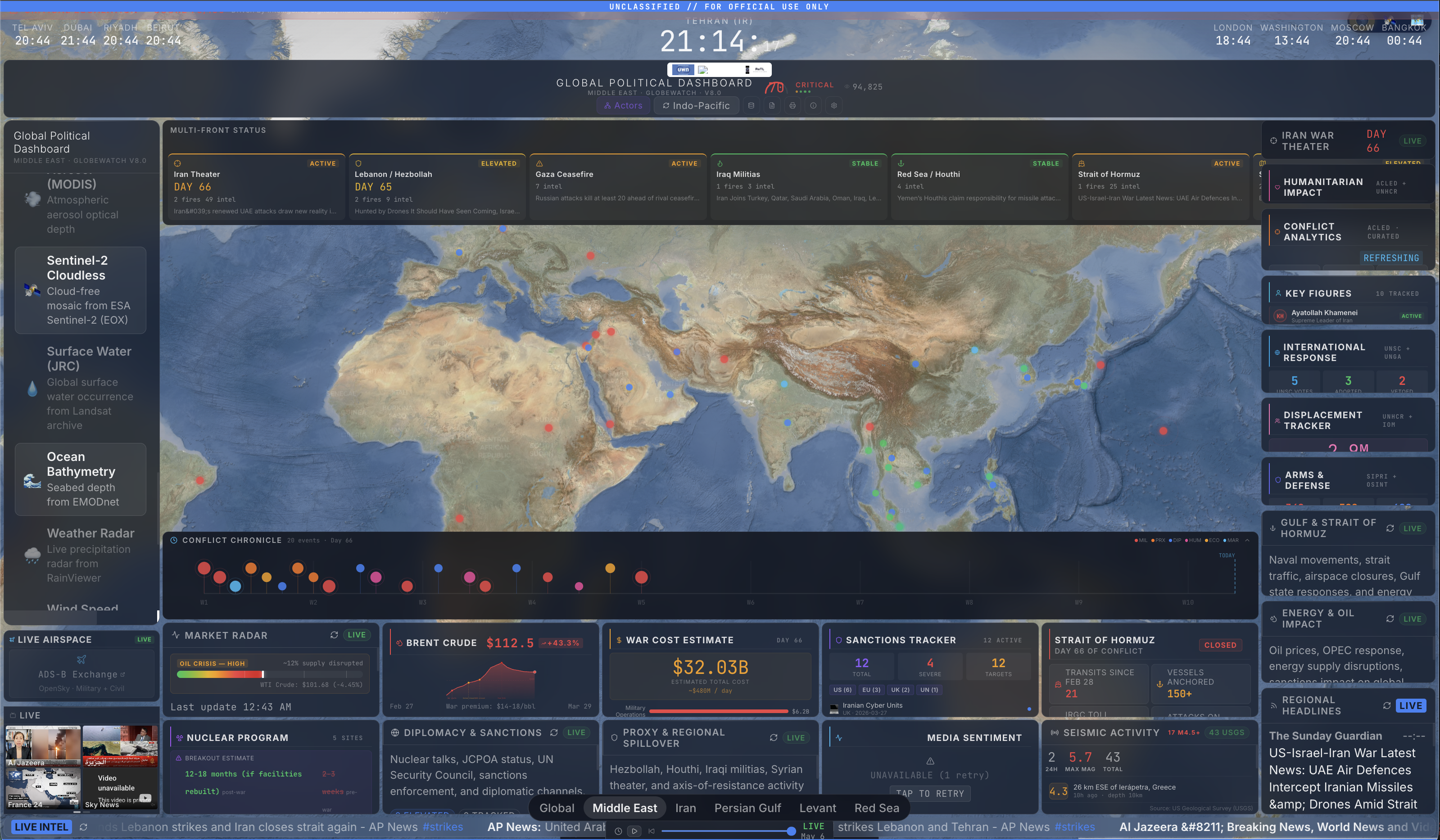 DNGWS Global Monitor — real-time geopolitical intelligence dashboard